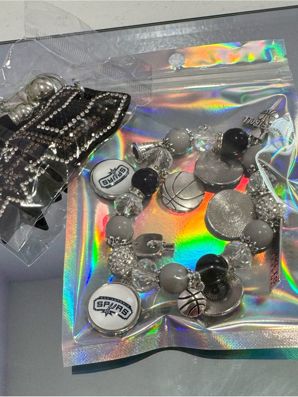 Brand New Spurs Basketball Charm Bracelet & keychain